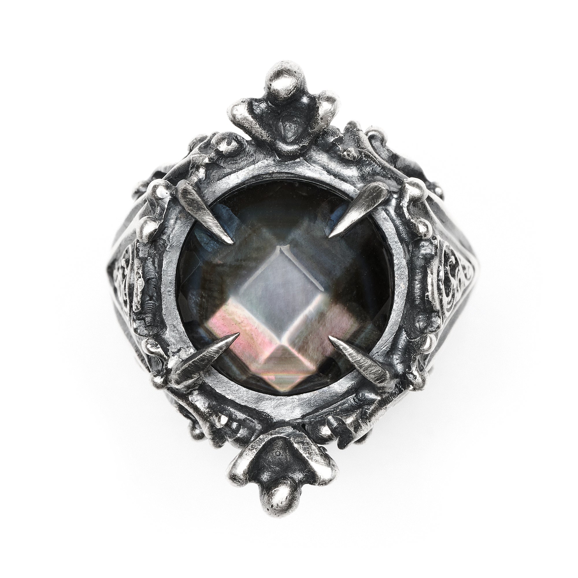 The Petite Pythia Ring II. Rose Cut Black Mother of Pearl . *Limited*