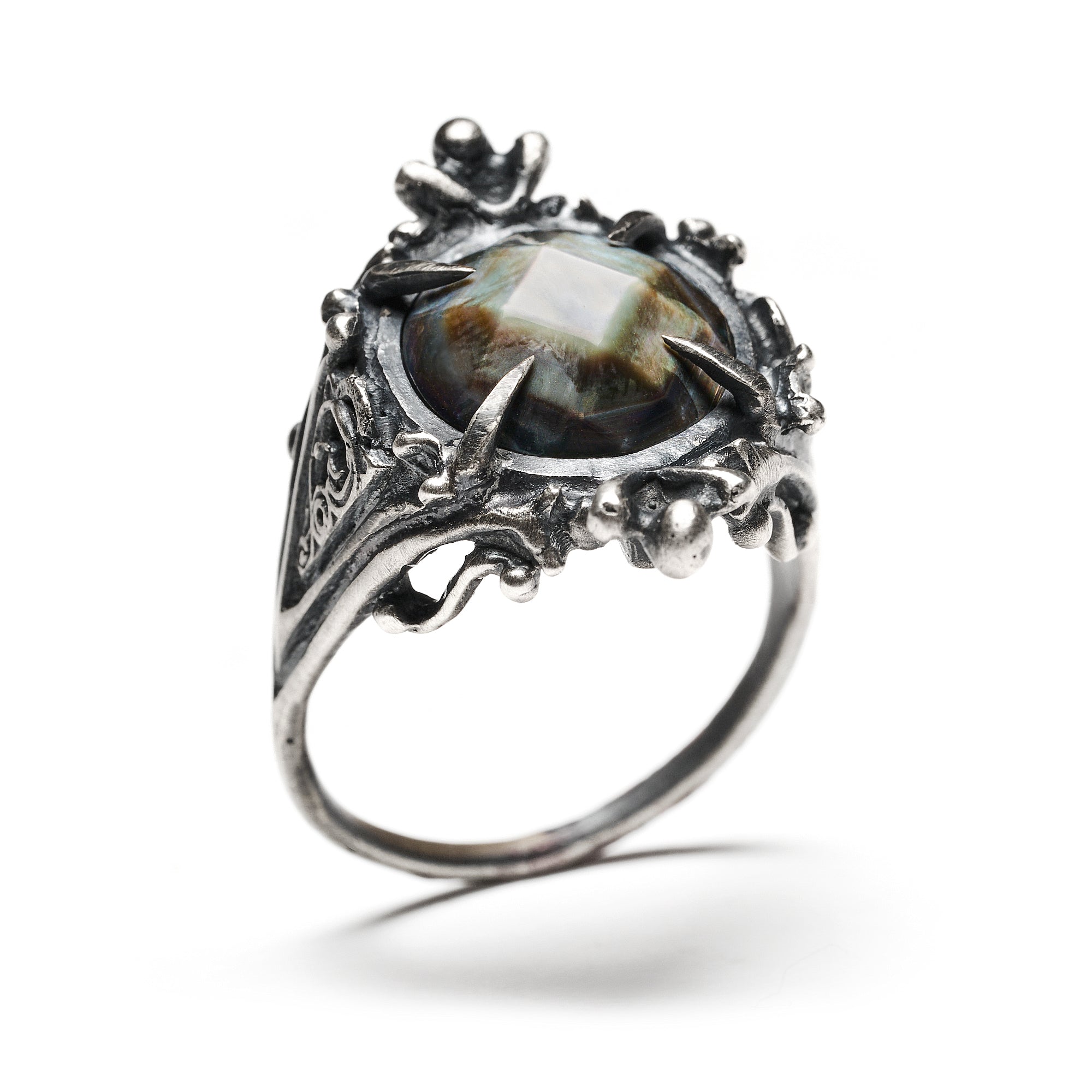 The Petite Pythia Ring II. Rose Cut Black Mother of Pearl . *Limited*
