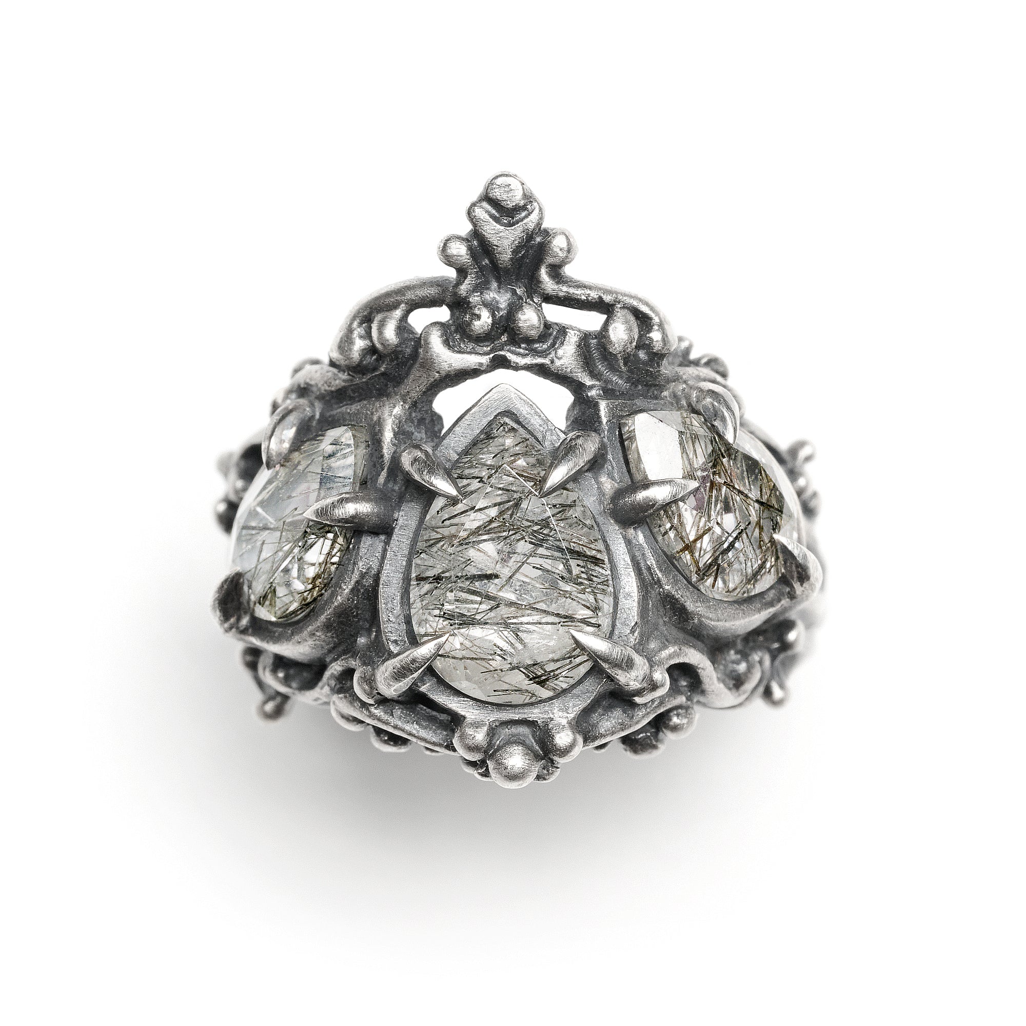Persephone's Diadem Ring II. Sterling Silver & Tourmalated Quartz. *Limited*