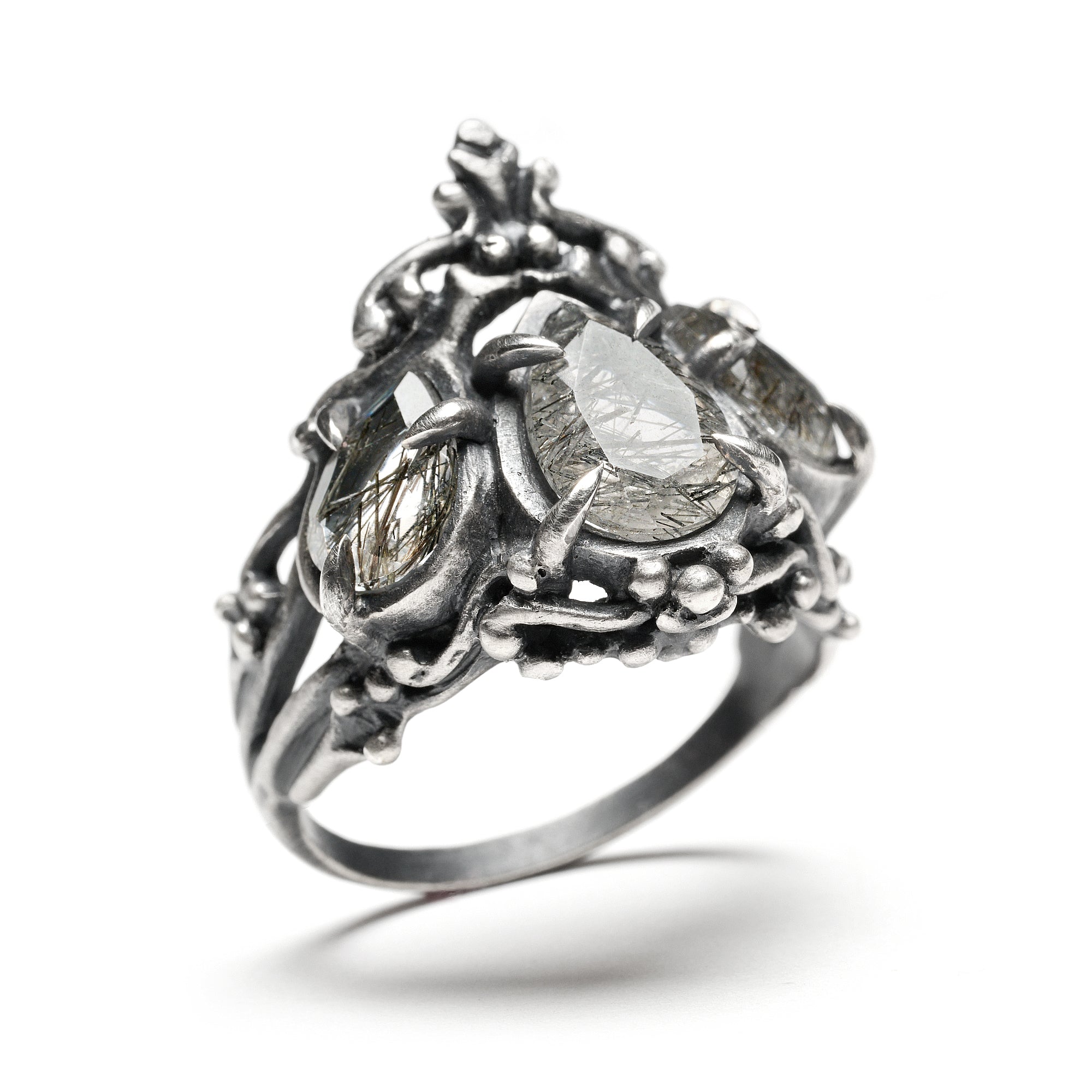 Persephone's Diadem Ring II. Sterling Silver & Tourmalated Quartz. *Limited*