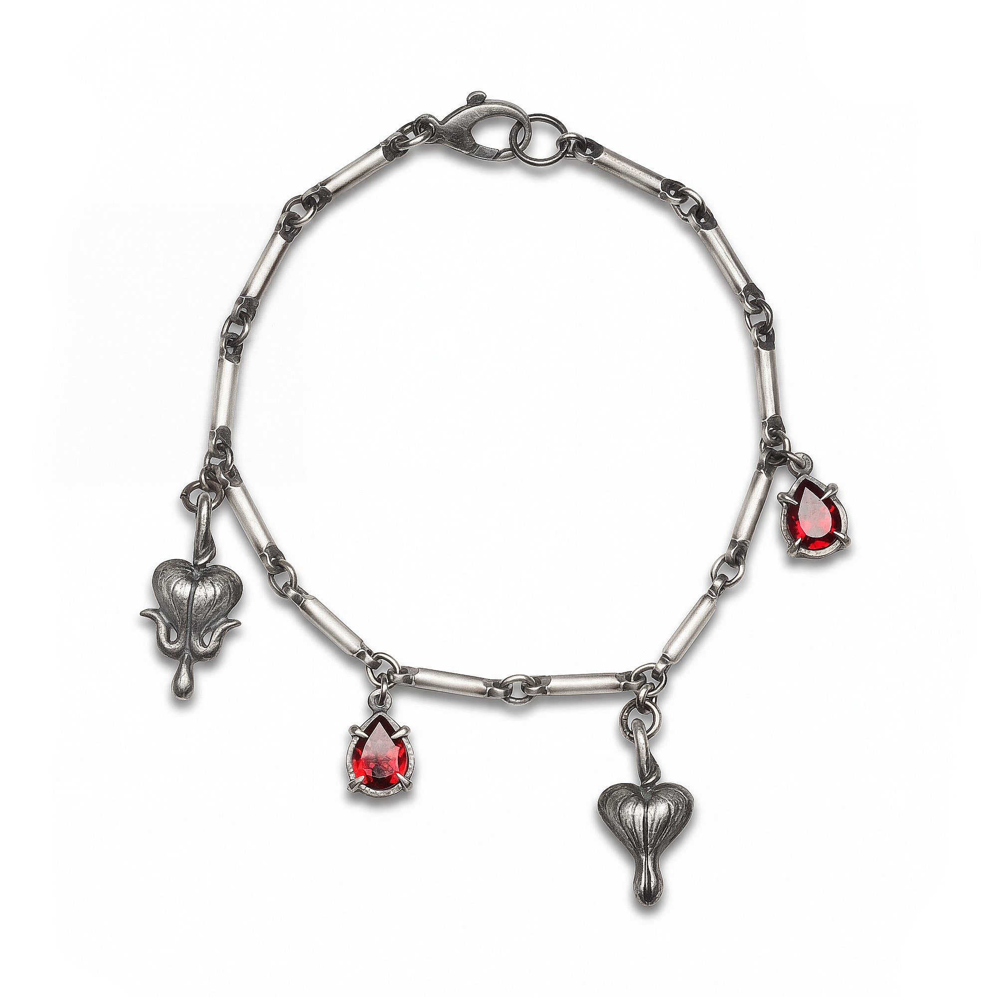 The Blood of Spring. Bleeding Hearts Garnet Charm Bracelet.