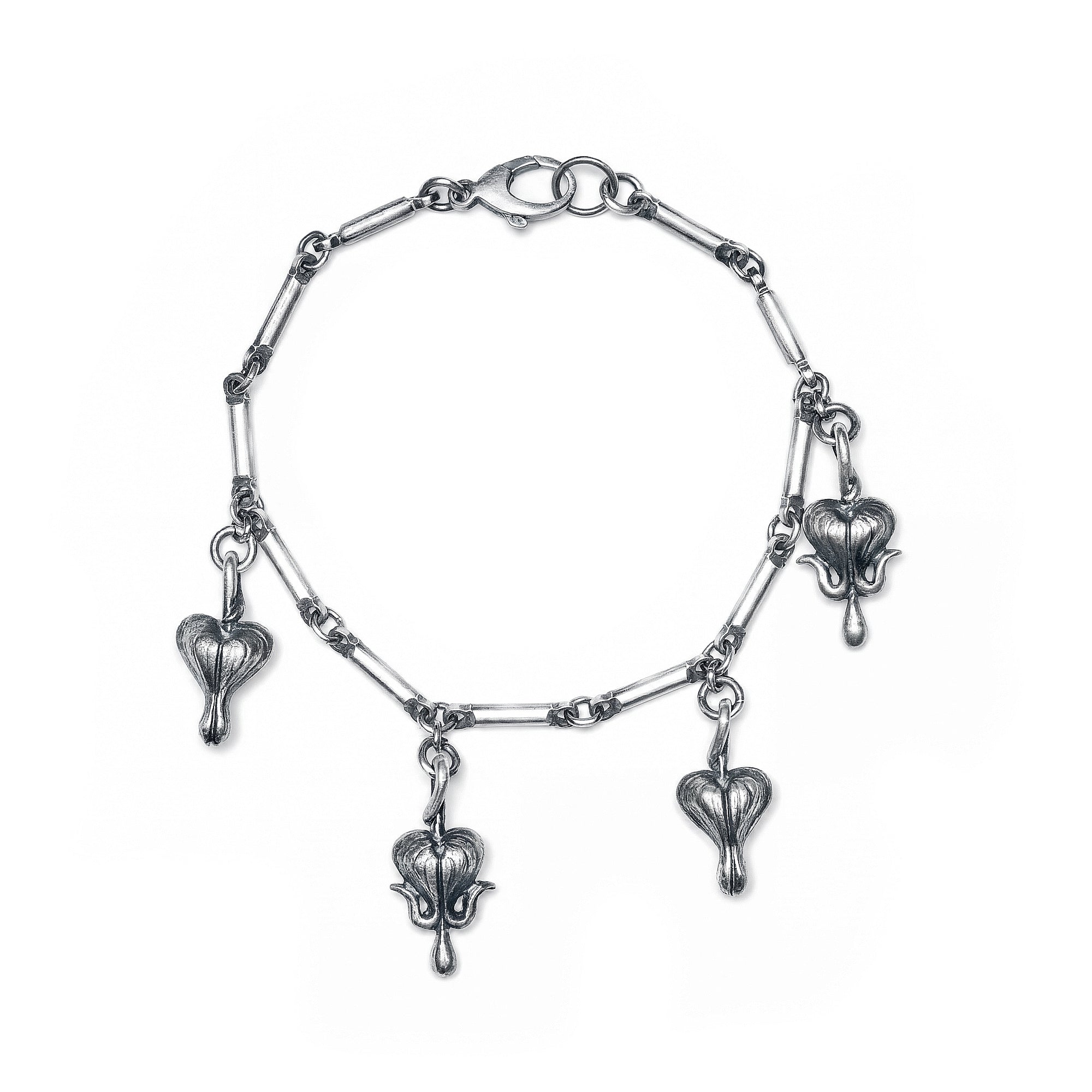 The Blood of Spring. Bleeding Hearts Charm Bracelet.