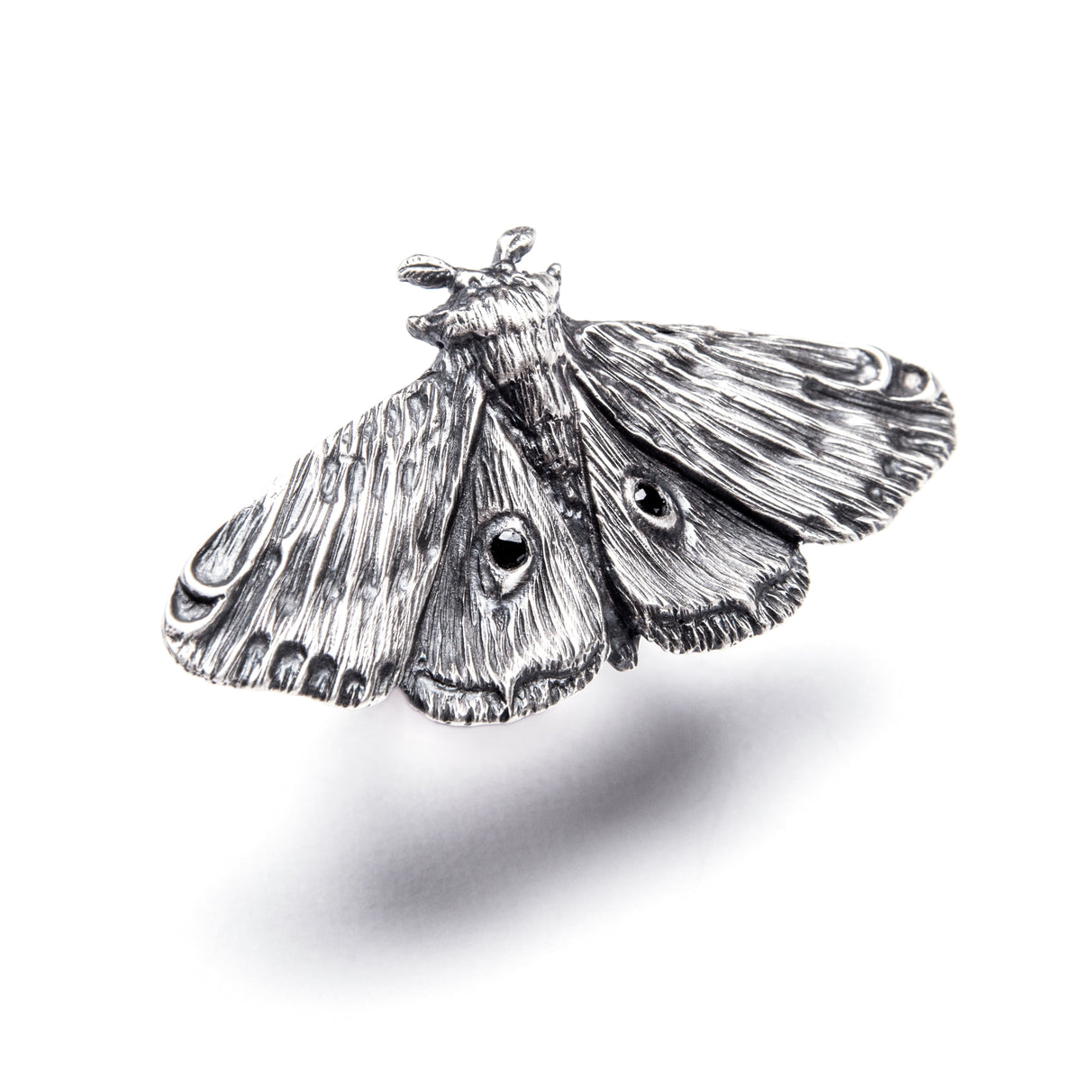 Planchette Moth Ring with Black CZ