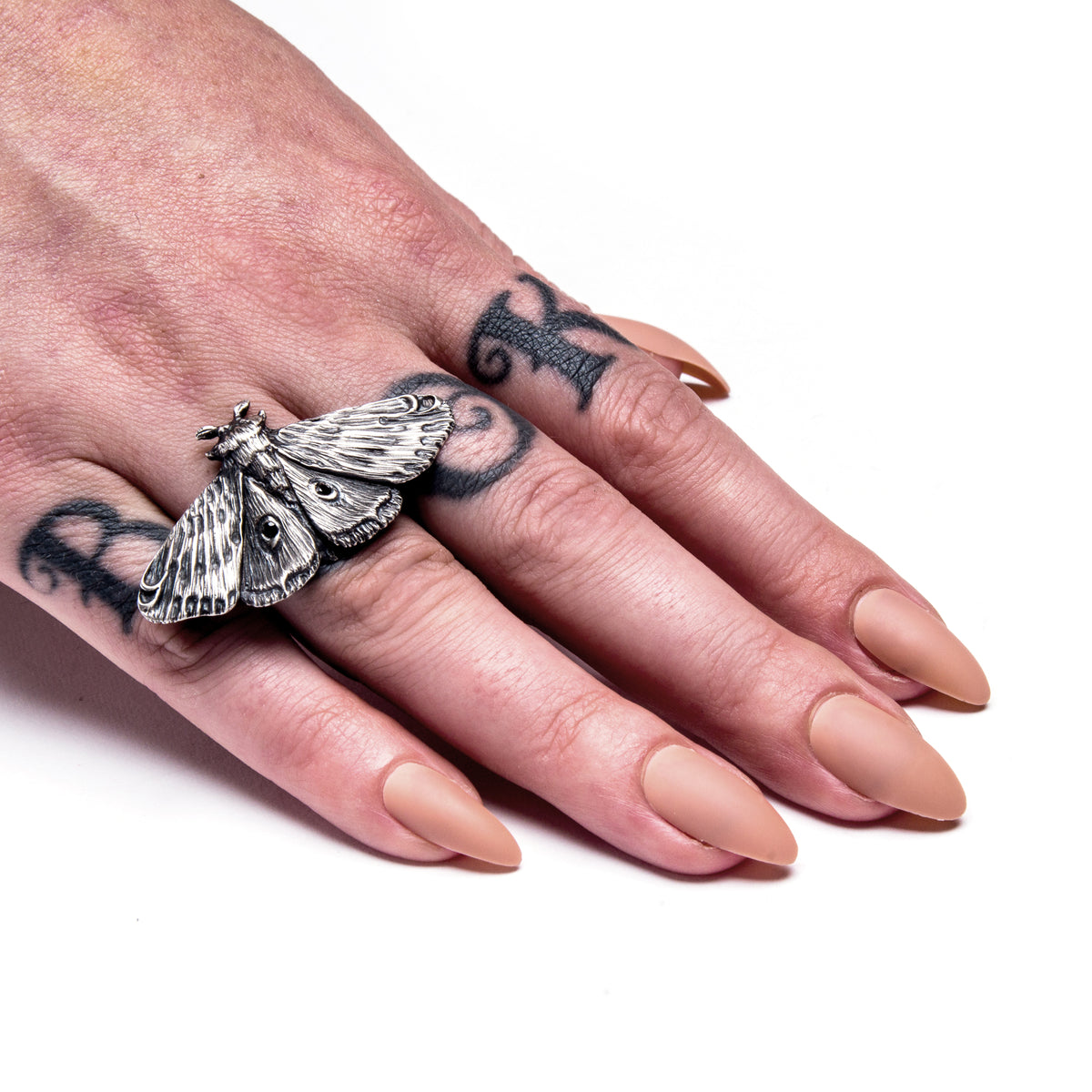 Planchette Moth Ring with Black CZ