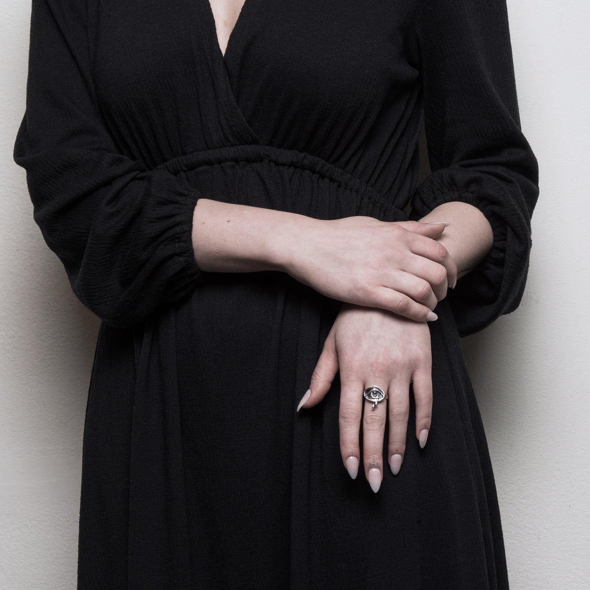 Medium Mourning Eye. Silver Tears. Ring.