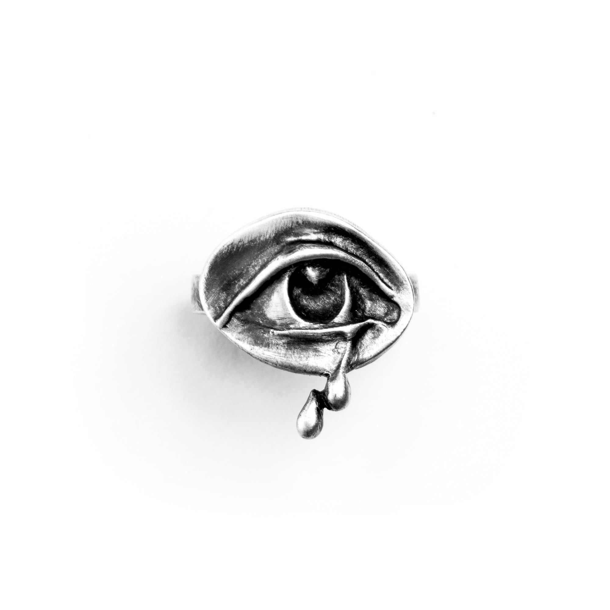 Medium Mourning Eye. Silver Tears. Ring.