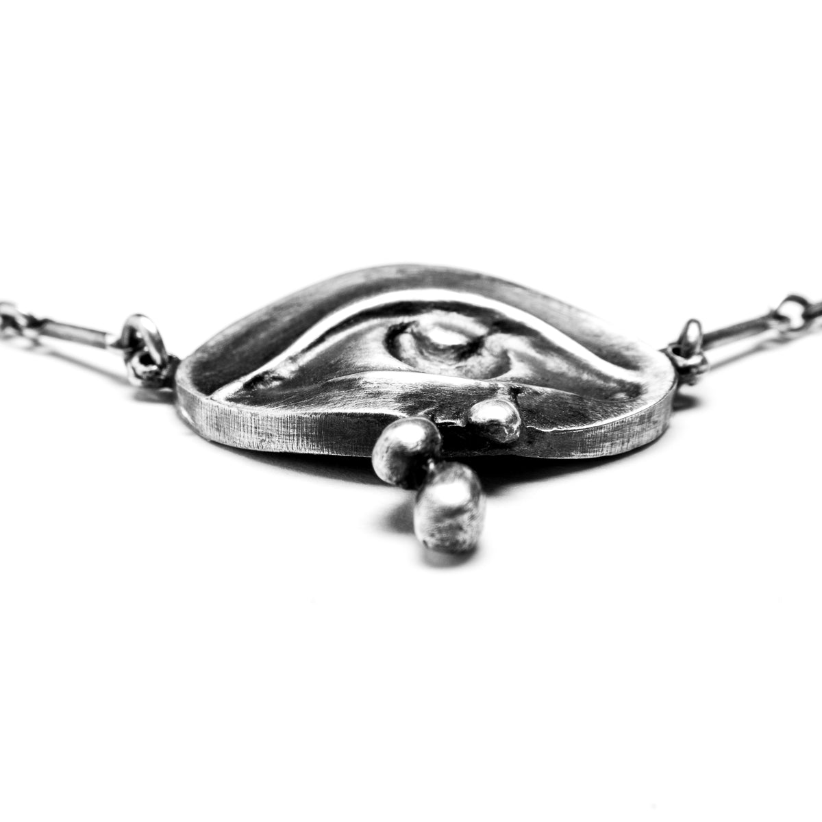 Large Mourning Eye. Silver Tears. Necklace.