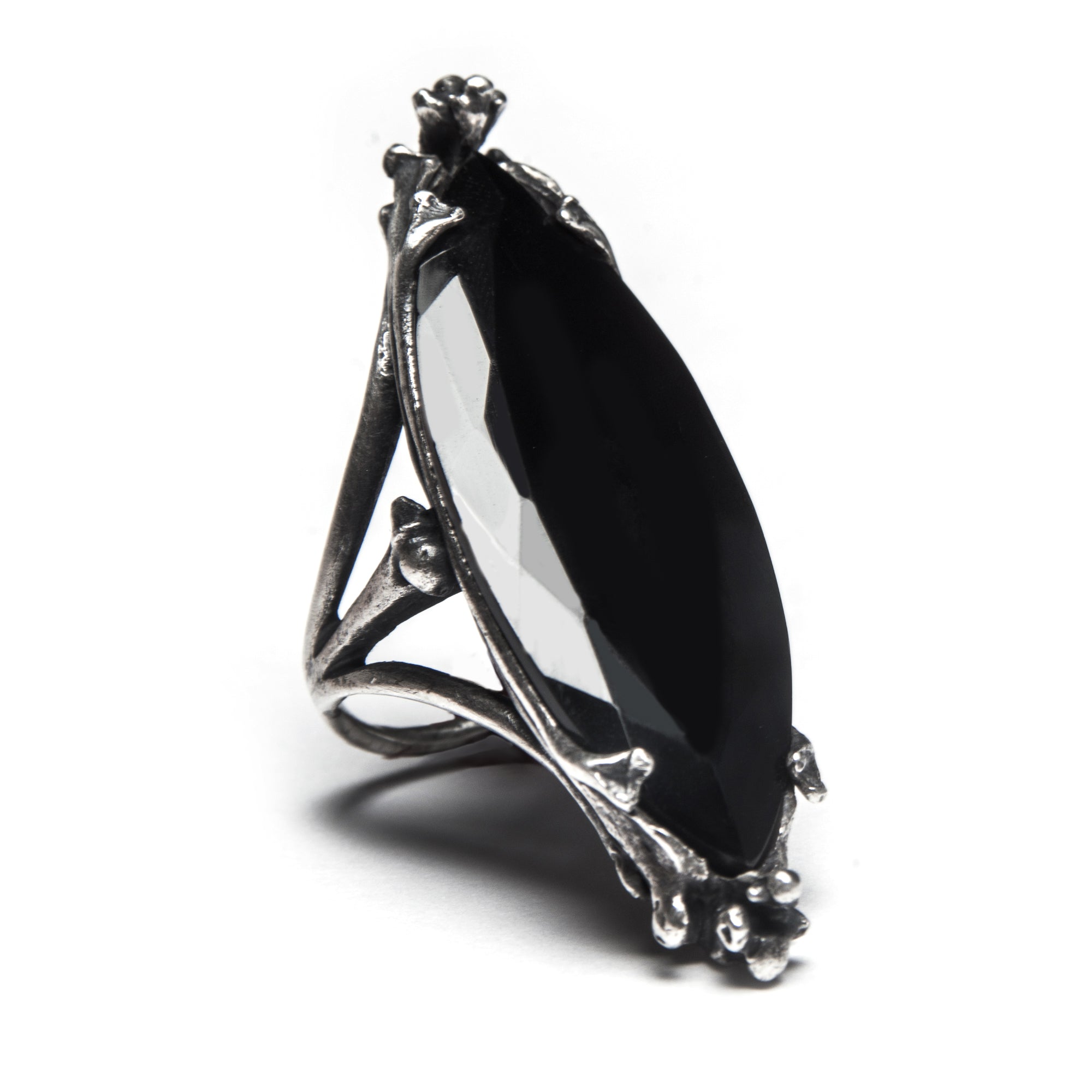 【BLACKPURPLE】[silver925] milky ring Blackened Sterling Silver 925 Spiky Black Spinel White Gem
