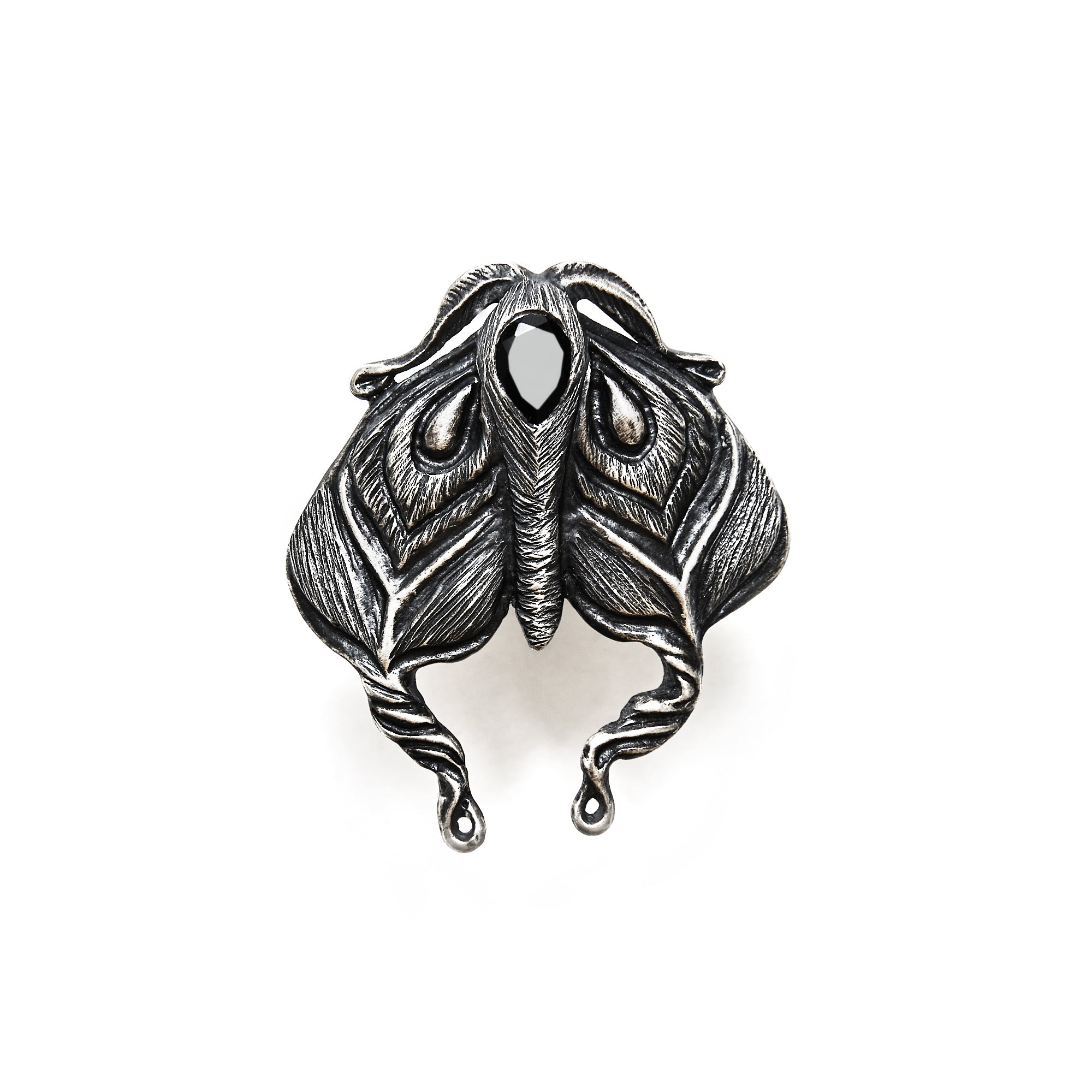 * Ready to Ship  * The Planchette Grief Moth. Ring with Onyx. Size 7.