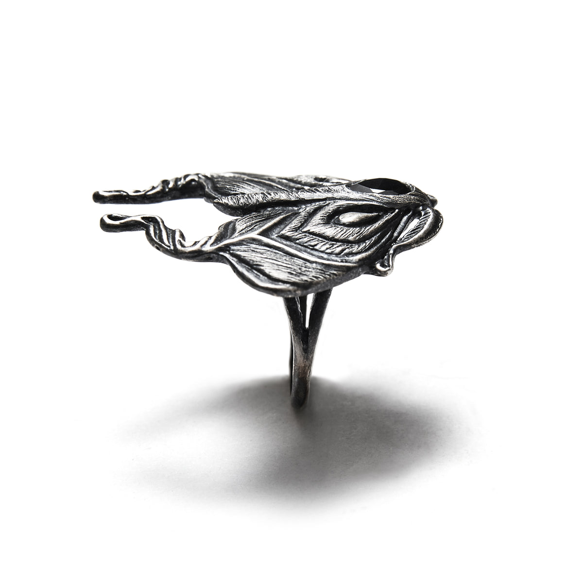 * Ready to Ship  * The Planchette Grief Moth. Ring with Onyx. Size 7.